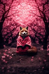 Red fox cub. AI generated art illustration.