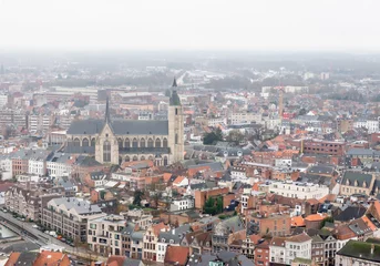 Möbelaufkleber Southward View over misty Mechelen - View over the beautiful medieval city of Mechelen a seen from the top of the Sint-Romboutskathedraal. The Church in the centre of the picture is the mechelen Onze- © Paul Klein
