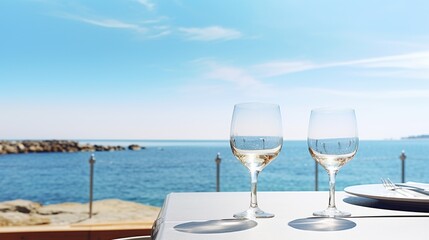 tables with glasses in beach generative ai