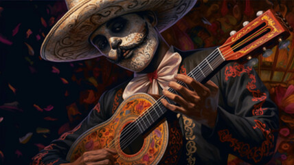 Illustration of a mariachi, mexican folklore, traditional. ai generative,