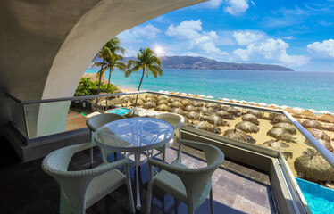 Mexico, Acapulco resort beaches and scenic ocean views near Zona Dorada Golden Beach zone. - obrazy, fototapety, plakaty