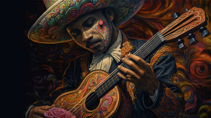 Illustration of a mariachi, mexican folklore, traditional. ai generative,