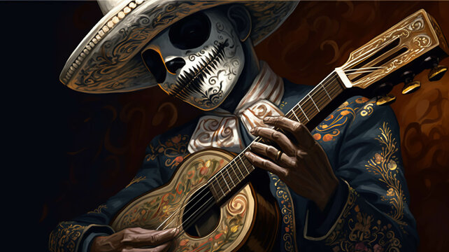 Illustration of a mariachi, mexican folklore, traditional. ai generative,
