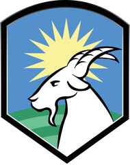 Goat logo farm field with Sun Shinning
