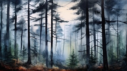 Morning in the forest. AI generated art illustration.