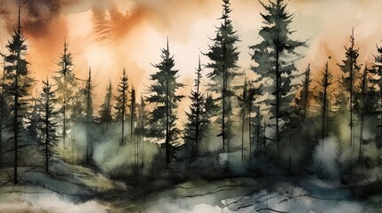 Fototapeta na wymiar Morning in the forest. AI generated art illustration.