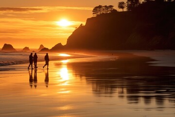 Fototapeta premium The tranquility and beauty of a serene beach at sunset. Generative AI