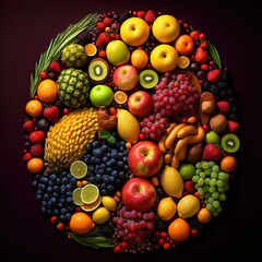 Naklejka na ściany i meble Fruits on a white background. AI generated art illustration.