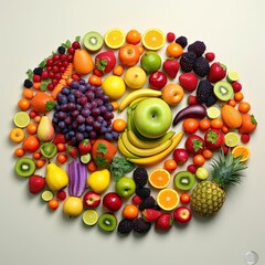 Naklejka na ściany i meble Fruits on a white background. AI generated art illustration.
