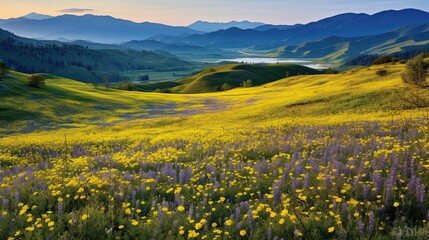 Fototapeta premium Flowers in the mountains. AI generated art illustration.