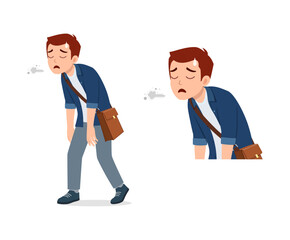 man walking from work and feeling tired