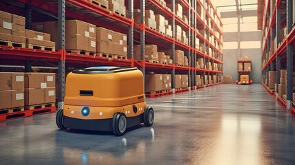 AGV (Automated guided vehicle) in warehouse logistic and transport.