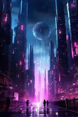 City skyline. AI generated art illustration.