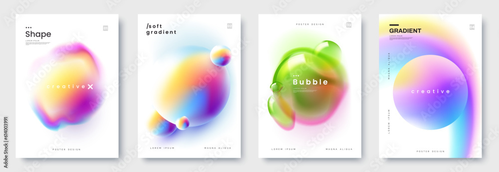 Aufkleber abstract vibrant gradient shapes on white background. poster set with colorful smooth 3d gradient an