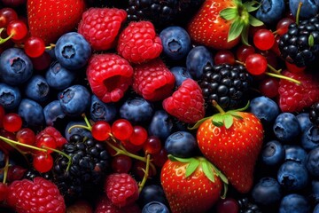 Obraz na płótnie Canvas Appetizing tasty berry background. The concept of proper nutrition and vitamins in the crop. AI generated