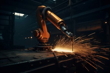 Robot welder. Automatic welding machine. AI generated, human enhanced