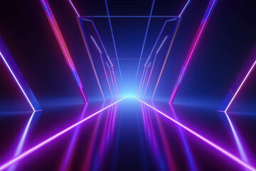 Naklejka na ściany i meble Spectrum neon lights abstract background. Futuristic corridor. AI generated, human enhanced
