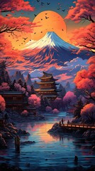 Sunset on the sea. AI generated art illustration.