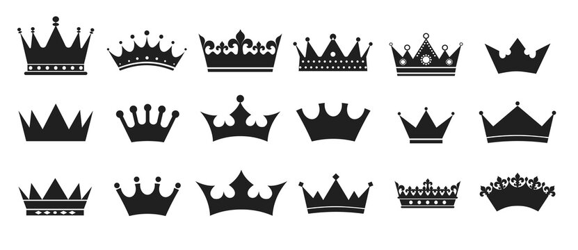 Set of Black crown isolated on gray background