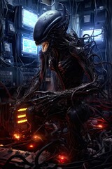 The person in the dark. AI generated art illustration.