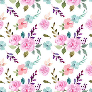 Pink rose flower watercolor seamless pattern