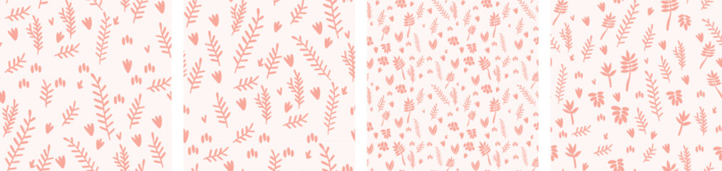 Vector illustration. Seamless pattern on the theme of plants. Big set of leaves, petals and twigs. Summer fabric.