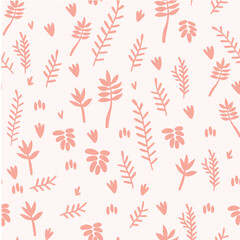 Fototapeta na wymiar Vector illustration. Seamless pattern on the theme of plants. Big set of leaves, petals and twigs. Summer fabric.