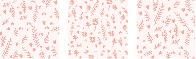 Fototapeta na wymiar Vector illustration. Seamless pattern on the theme of plants. Big set of leaves, petals and twigs. Summer fabric.