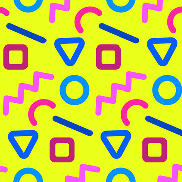 90 Doodle Pattern With Motley Squiggles. Vector Illustration For Background