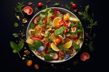 Delicious and healthy gourmet salad with fresh ingredients. Generative AI image.