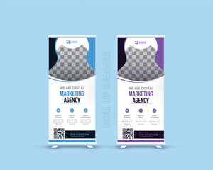 Roll up banner stand template design. Design Banner Templates Presentation and X banner Vector.