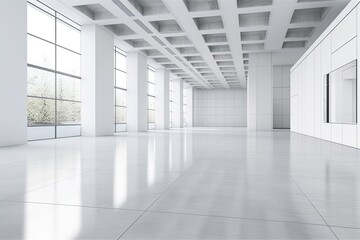 white interior of an exhibition hall. Generative AI