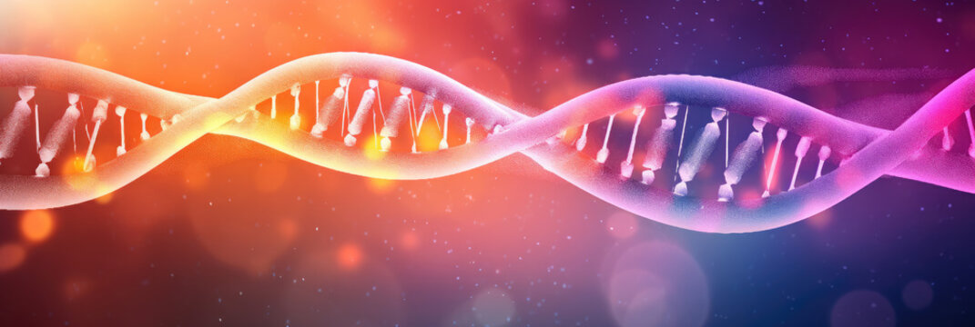 panoramic wallpaper of a minimalist DNstrand, against a tranquil gradient background, symbolizing genomics