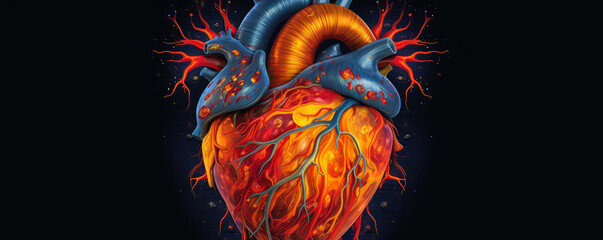Stylized depiction of a healthy human heart in rich, warm hues