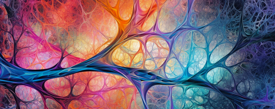 Abstract artistic rendition of a neuron in multicolor psychedelic pattern