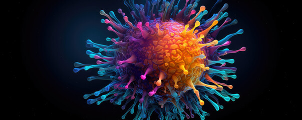 Vibrant 3D representation of a virus particle in bright colors