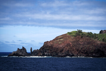 Pitcairn island. South Pacific Ocean. The last of the British territories in the South Pacific. Between history, nature and landscape. isiting locals on a cruise ship.
