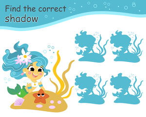 Find the correct shadow mermaid with a starfish vector