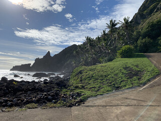 Pitcairn island. South Pacific Ocean. The last of the British territories in the South Pacific. Between history, nature and landscape. isiting locals on a cruise ship.
