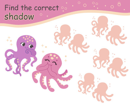 Find the correct shadow octopuses vector illustration