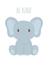 Cute cartoon baby elephant. Kind vector isolated kids illustration. Can be used in bed prints, on wallpaper, creating clothes, notepads stickers and so on. Universal drawing