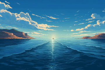 Illustration about beautiful mediterranean landscape viewed from a boat sailing in southern of italy. AI generative