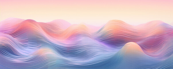 Panoramic view of a digital wave pattern represented in soothing, pastel rose quartz hues