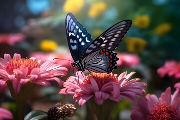 Naklejka na ściany i meble Beautiful butterflies in the flower garden. made with Generative AI 