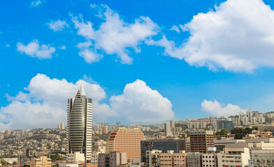 Fototapeta premium Israel, panoramic skyline view of Haifa downtown and historic center.
