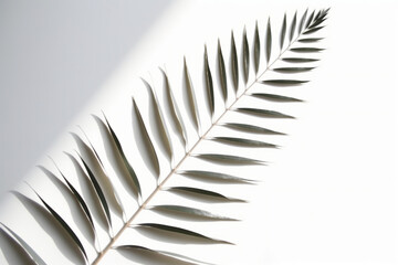 Shadow from palm leaves on a white wall background. AI generative