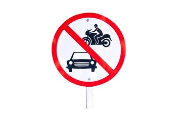 Prohibition sign for car and motorbikes side street or no allowed to run inside. Rules for road...