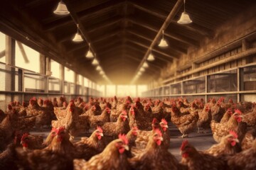 chickens on poultry farm. Generative AI