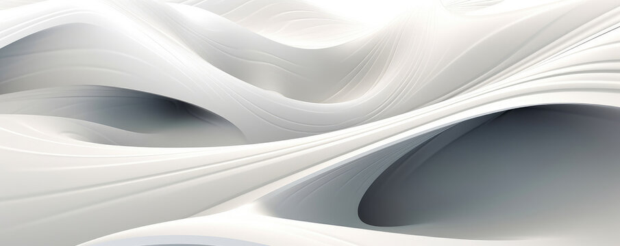 A minimalist panorama featuring white abstract lines and curves, capturing the elegance and fluidity of technological design