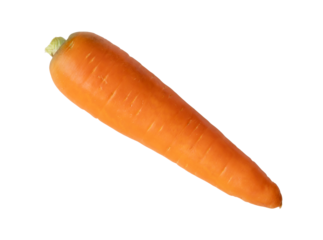 A single fresh orange carrot in stack isolated on white background with clipping path in png file format. Close up of healthy vegetable root